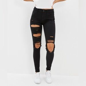 NWT American Eagle Outfitters Dream Black Ripped Low Rise Jeggings 8 long $70